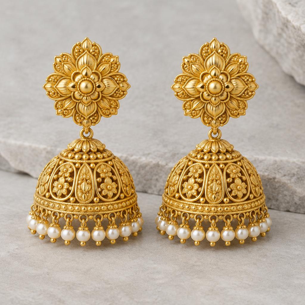 Traditional gold jhumka earrings